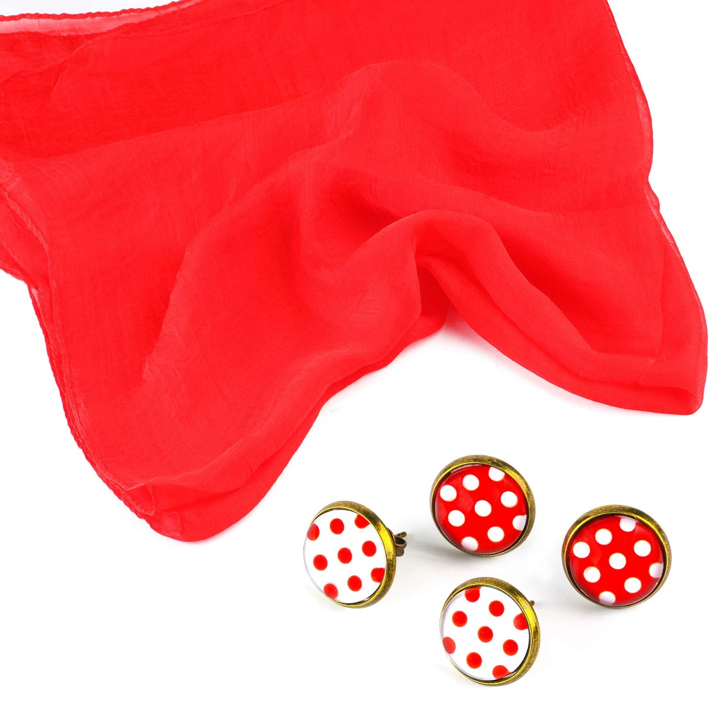 Beelittle 50's Costume Accessories Set 1950's Chiffon Scarf Cat Eye Glasses Bandana Tie Headband Drop Dot Earrings
