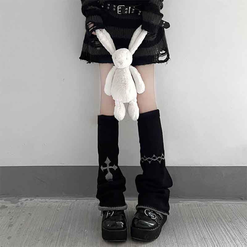 BXCNCKD Gothic Skull Print Two Side Wear Knitted Leg Warmers Socks Y2k Star Punk Girls Japanese Kawaii Streetwear Leg Cover