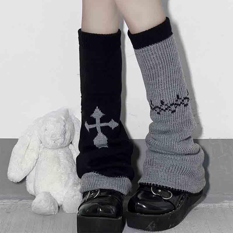 BXCNCKD Gothic Skull Print Two Side Wear Knitted Leg Warmers Socks Y2k Star Punk Girls Japanese Kawaii Streetwear Leg Cover