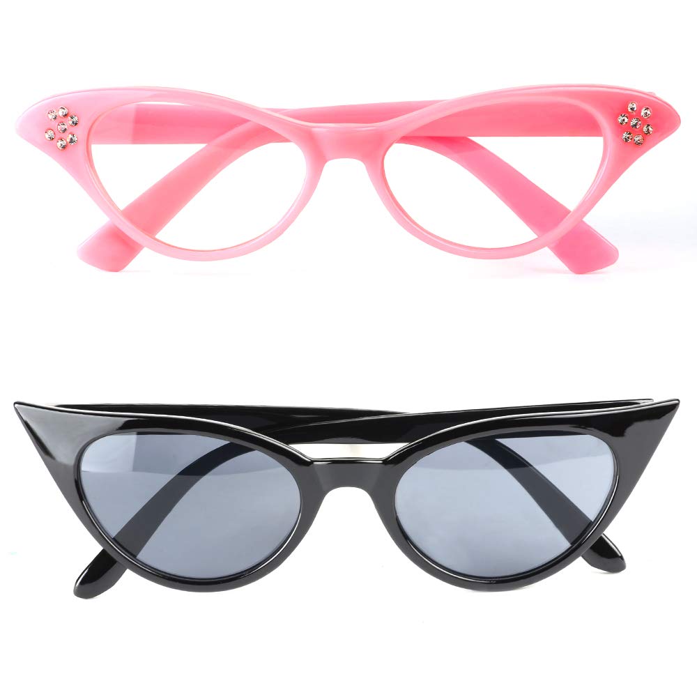 Beelittle 50's Costume Accessories Set 1950's Chiffon Scarf Cat Eye Glasses Bandana Tie Headband Drop Dot Earrings