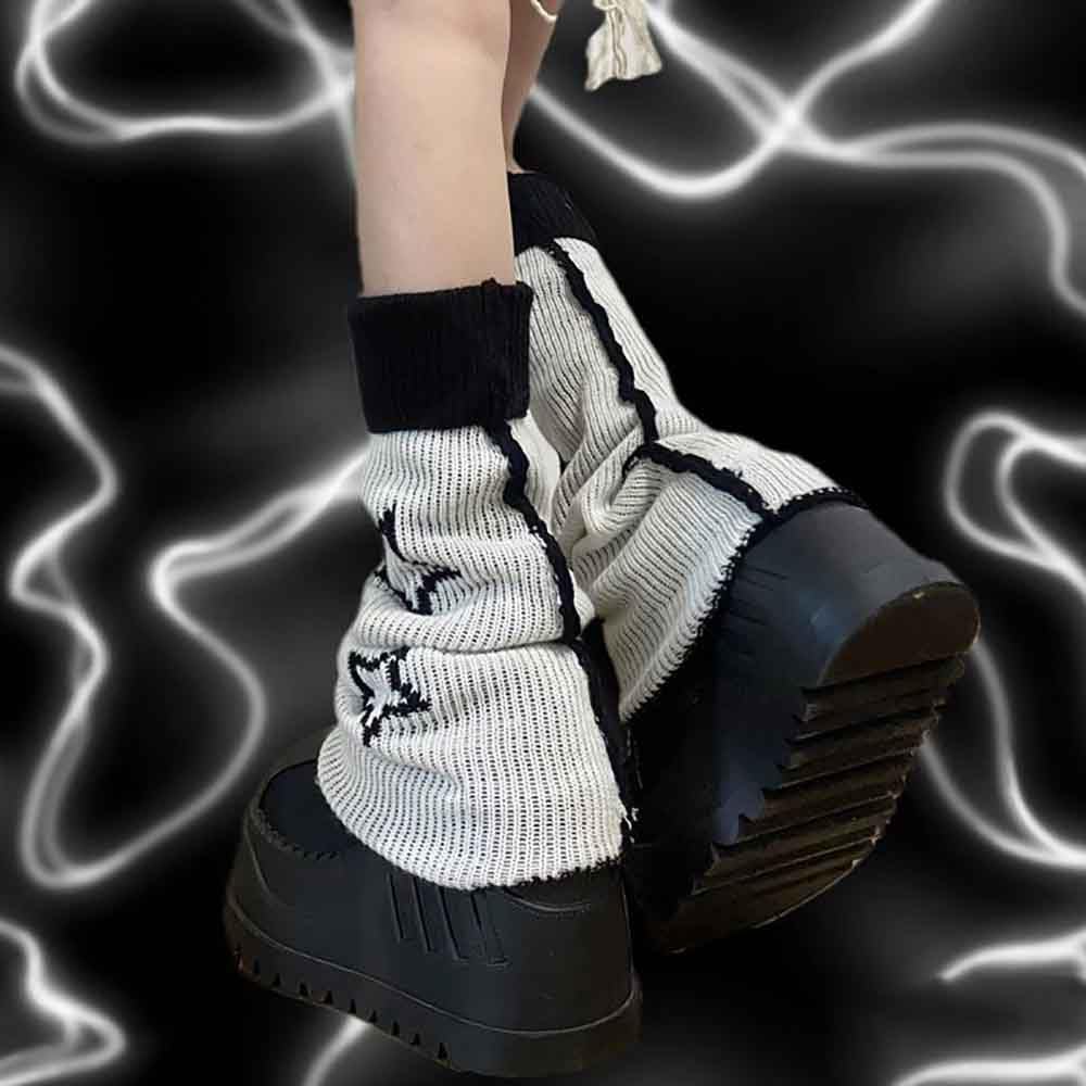BXCNCKD Gothic Skull Print Two Side Wear Knitted Leg Warmers Socks Y2k Star Punk Girls Japanese Kawaii Streetwear Leg Cover