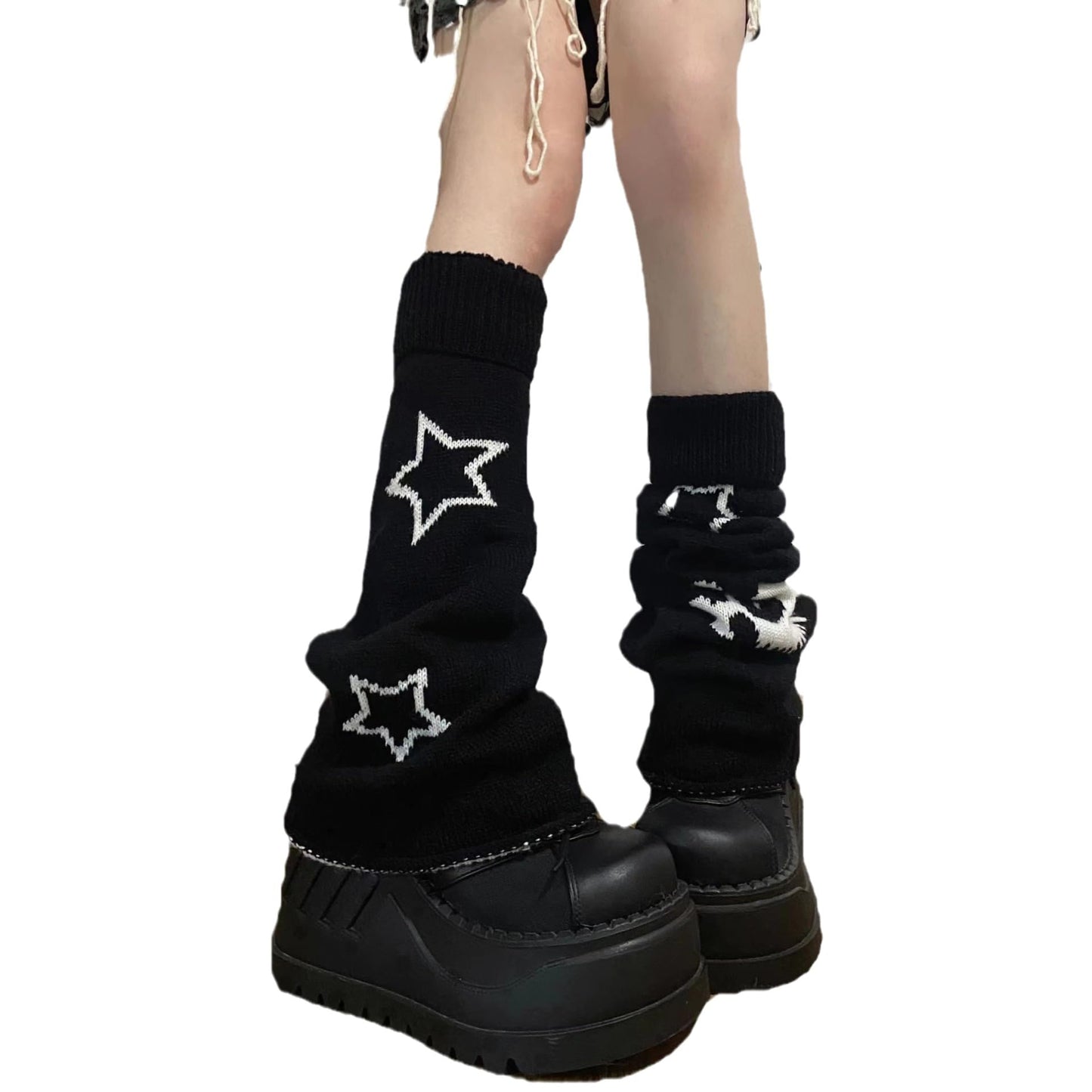 BXCNCKD Gothic Skull Print Two Side Wear Knitted Leg Warmers Socks Y2k Star Punk Girls Japanese Kawaii Streetwear Leg Cover