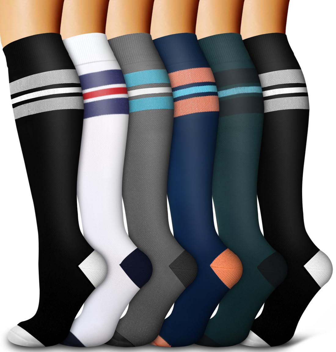 6 Pack Copper Compression Socks for Women and Men Circulation-Best Support for Medical, Running,Nursing,Athletic