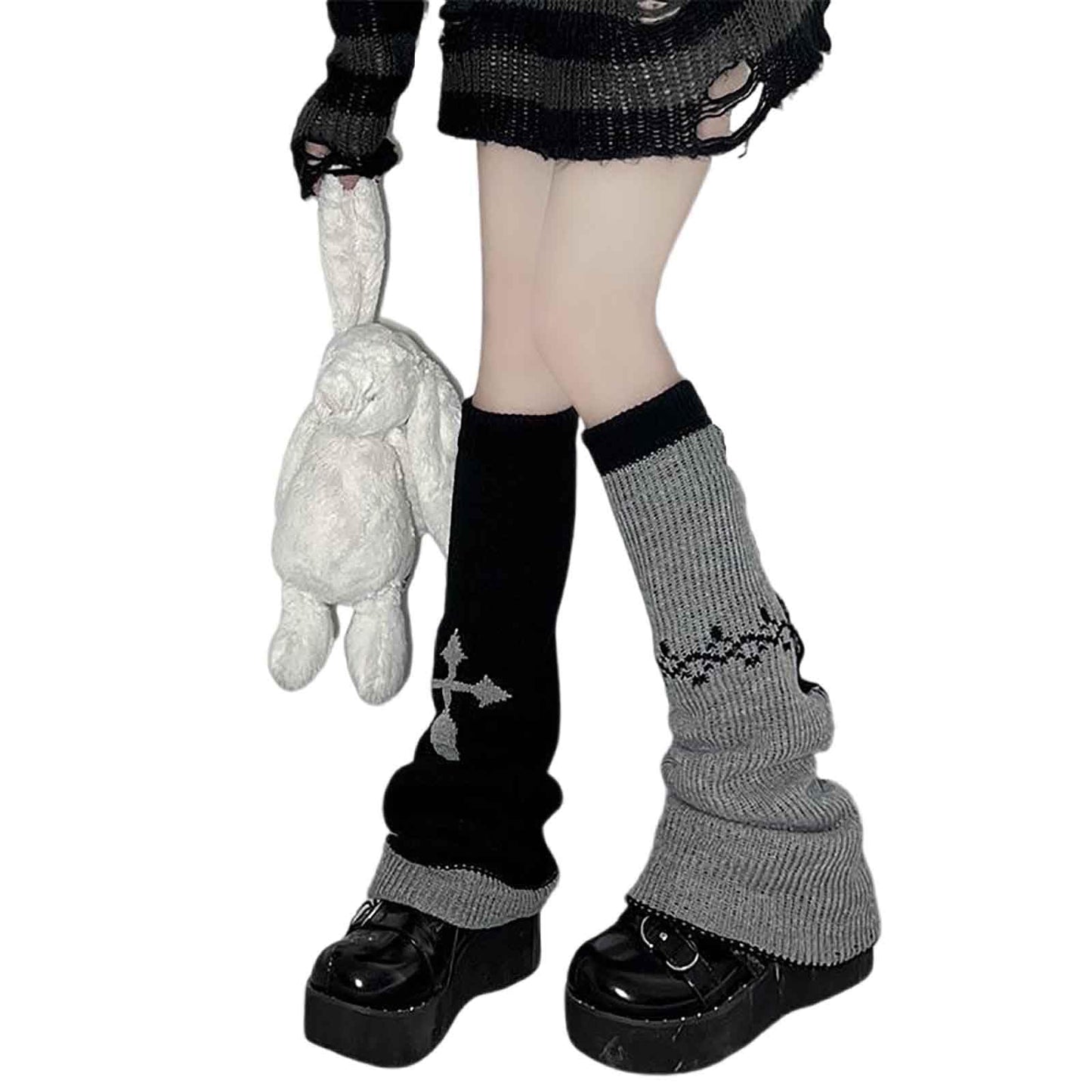BXCNCKD Gothic Skull Print Two Side Wear Knitted Leg Warmers Socks Y2k Star Punk Girls Japanese Kawaii Streetwear Leg Cover