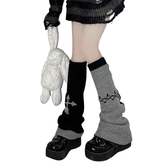 BXCNCKD Gothic Skull Print Two Side Wear Knitted Leg Warmers Socks Y2k Star Punk Girls Japanese Kawaii Streetwear Leg Cover