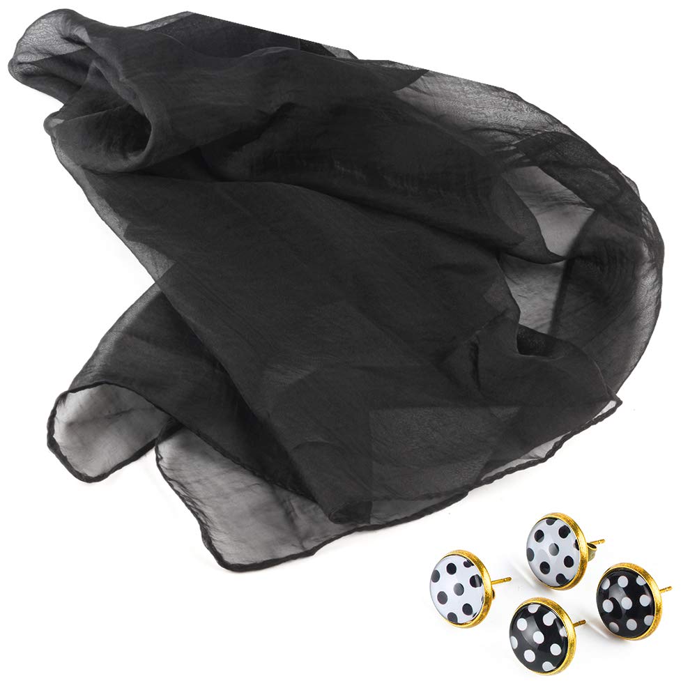 Beelittle 50's Costume Accessories Set 1950's Chiffon Scarf Cat Eye Glasses Bandana Tie Headband Drop Dot Earrings