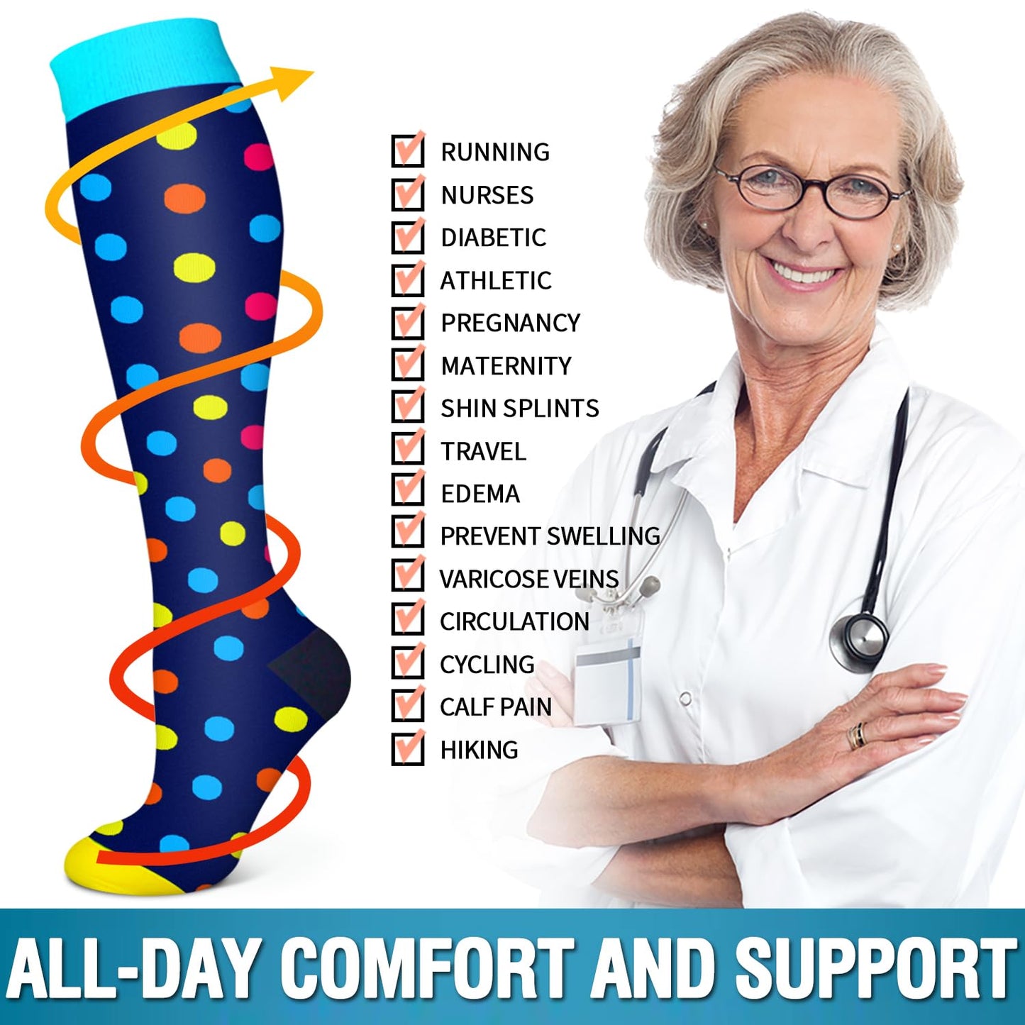 6 Pack Copper Compression Socks for Women and Men Circulation-Best Support for Medical, Running,Nursing,Athletic