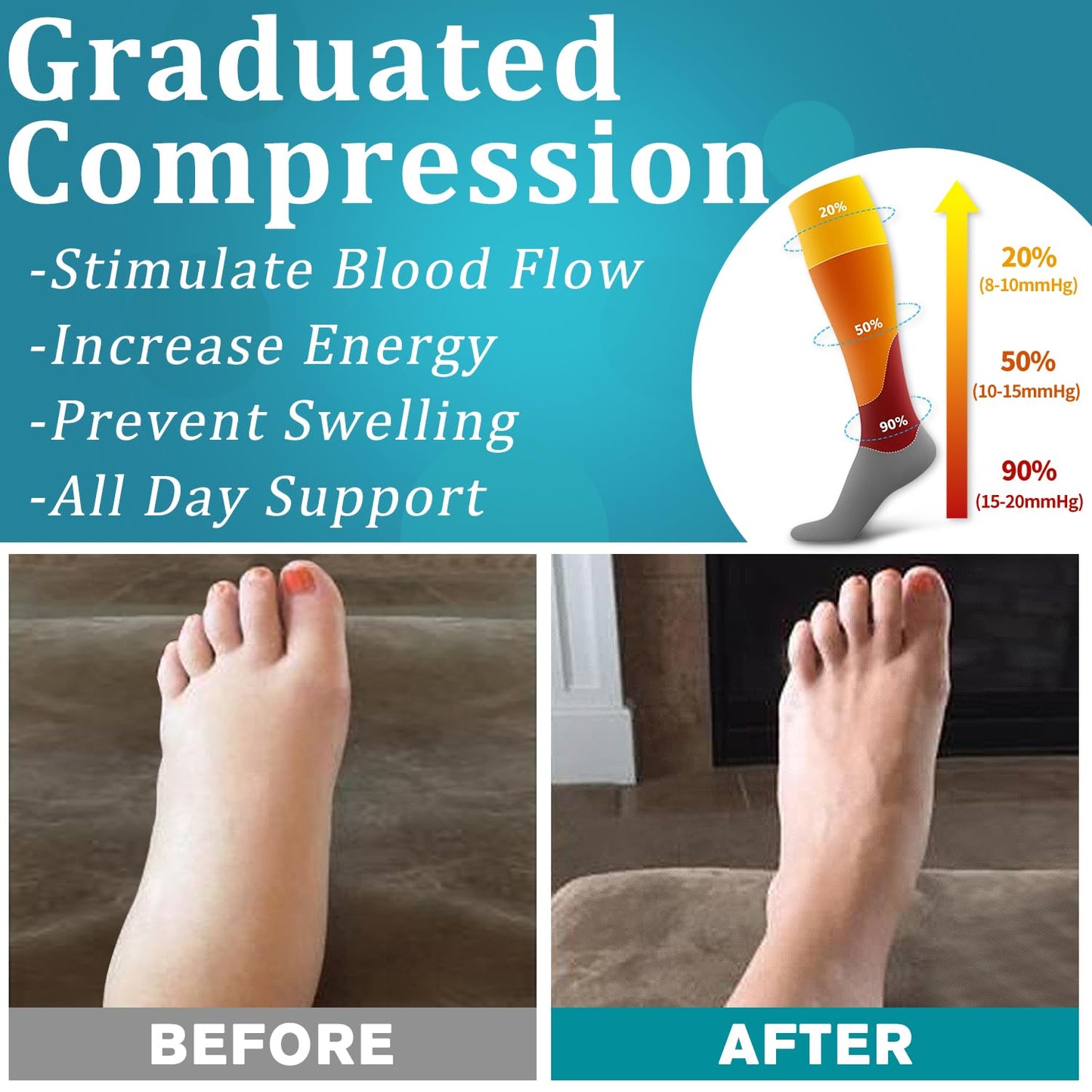 6 Pack Copper Compression Socks for Women and Men Circulation-Best Support for Medical, Running,Nursing,Athletic